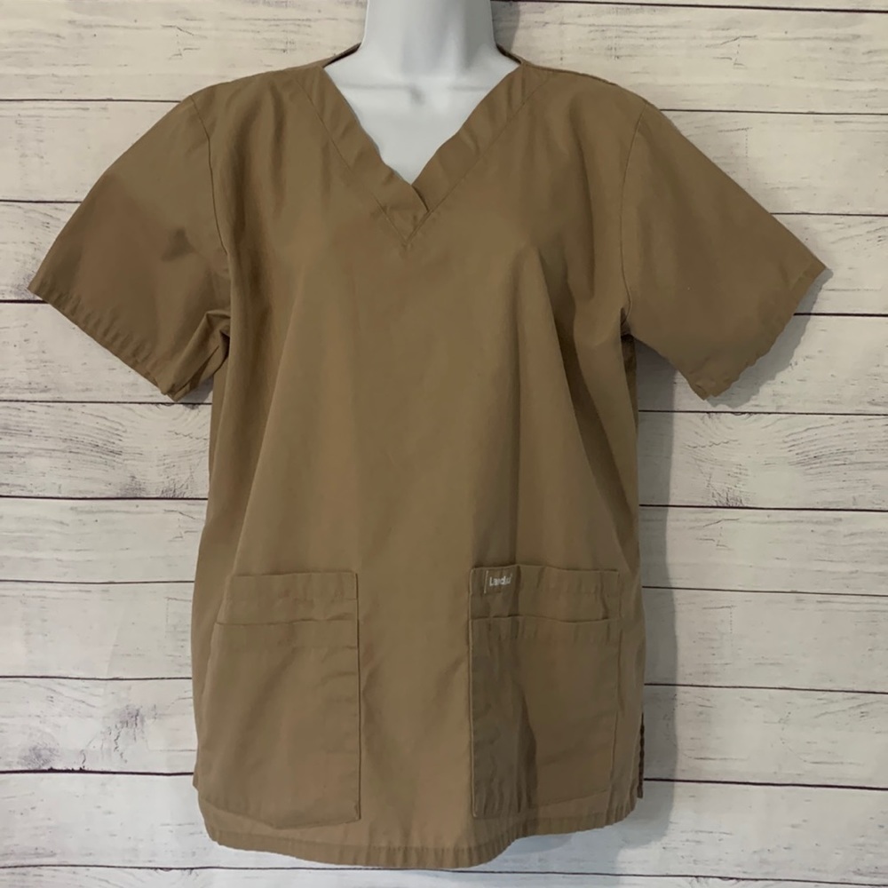 Landau Tan V-Neck 4-Pocket Scrub Top